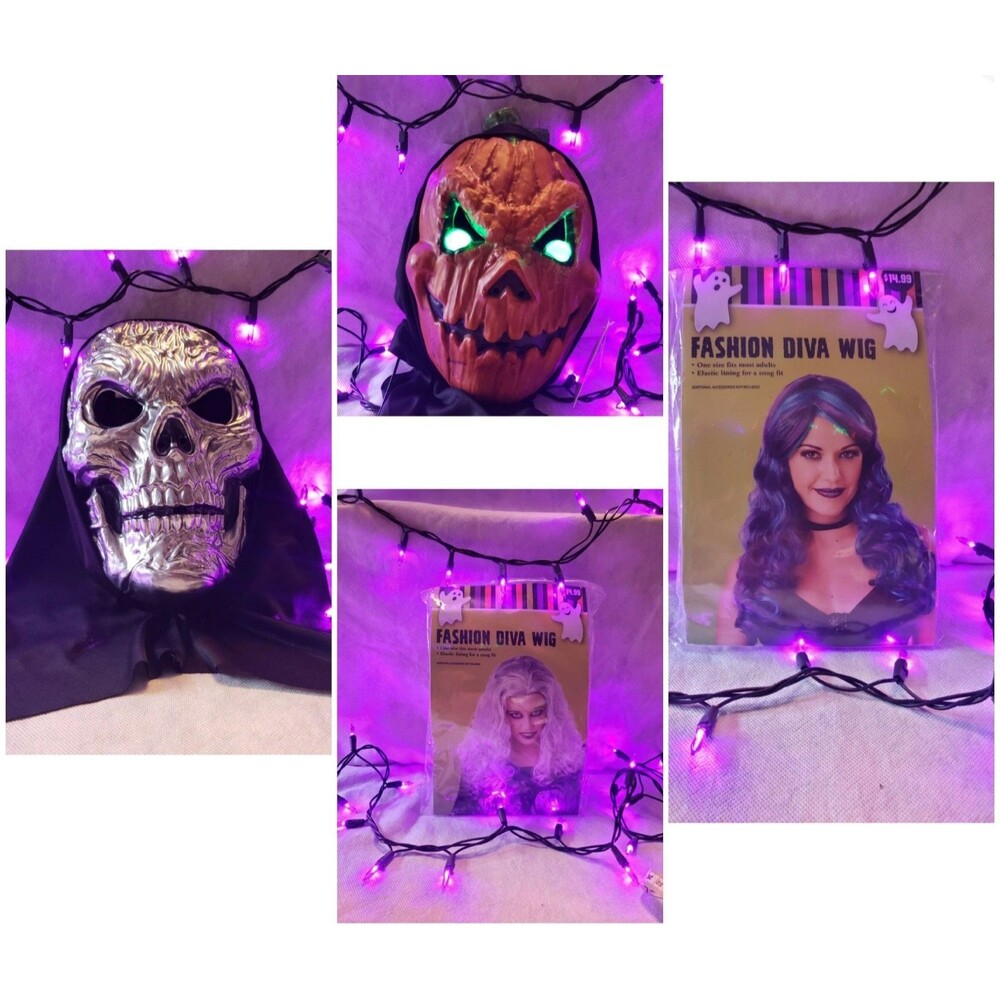 Halloween Costume Accessory Lot Of 4. 2 Masks And 2 Wigs. NWT